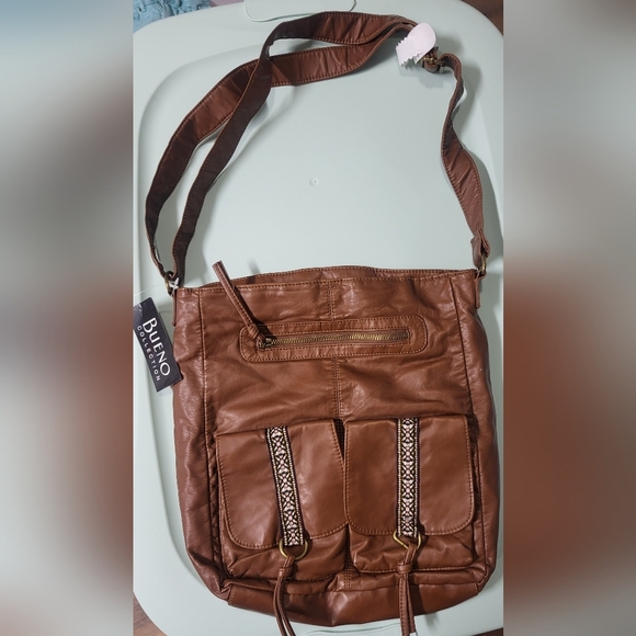 Bueno -NWT -Buffalo Brown Faux Leather Crossbody Bag - Picture 1 of 6